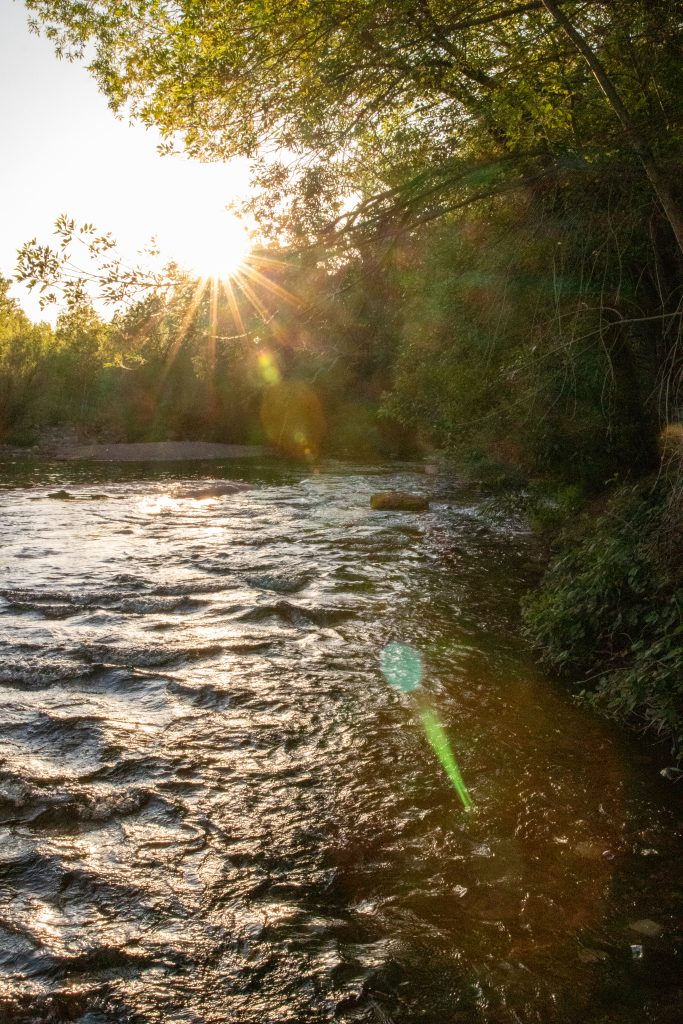 crossing the creek during one day in sedona at sunset