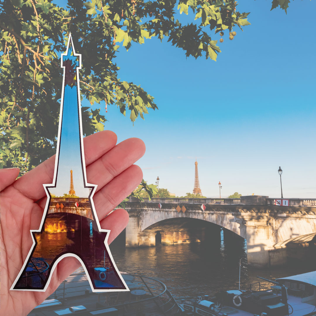 Paris Eiffel Tower sticker in front of Paris photo