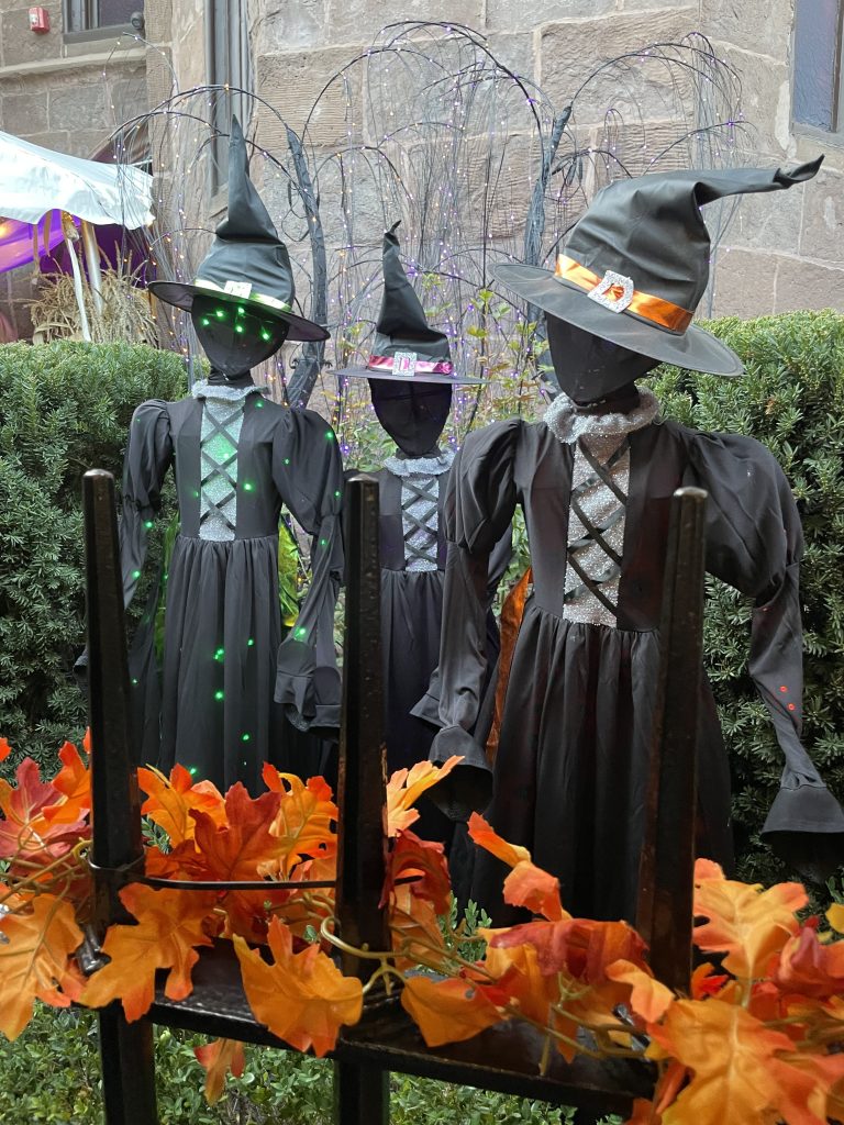 three witches set up at the salem witch museum in october